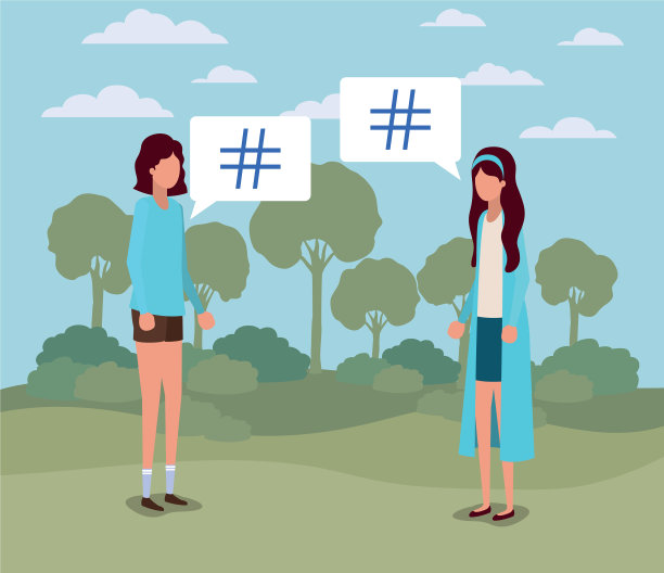 年轻女子用磅键在语音泡泡上敲击图片下载