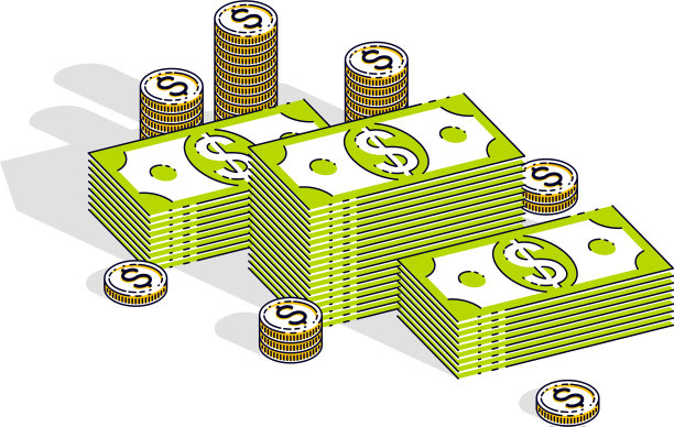 现金堆美元，硬币堆美分图片下载