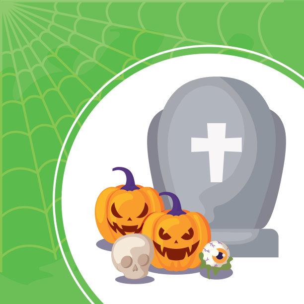 墓碑与设置图标在场景万圣节图片下载