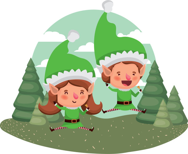 一对小精灵和圣诞树一起移动图片下载