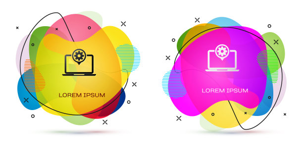 彩色笔记本电脑和齿轮图标隔离在白色图片下载
