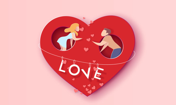 情人节卡片与情侣相爱的心图片下载