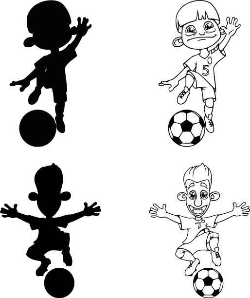 一组足球运动员的剪影和轮廓图片下载
