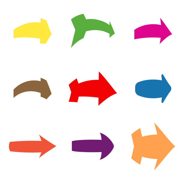 九种不同颜色的箭头图片下载