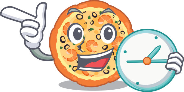 与时钟海鲜披萨孤立与在卡通图片下载
