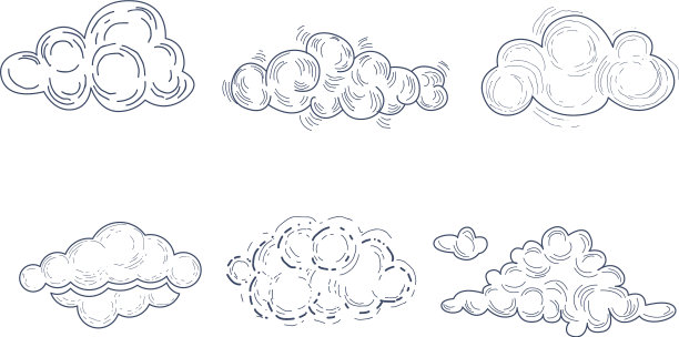 一套蓬松的云彩在素描风格图片下载