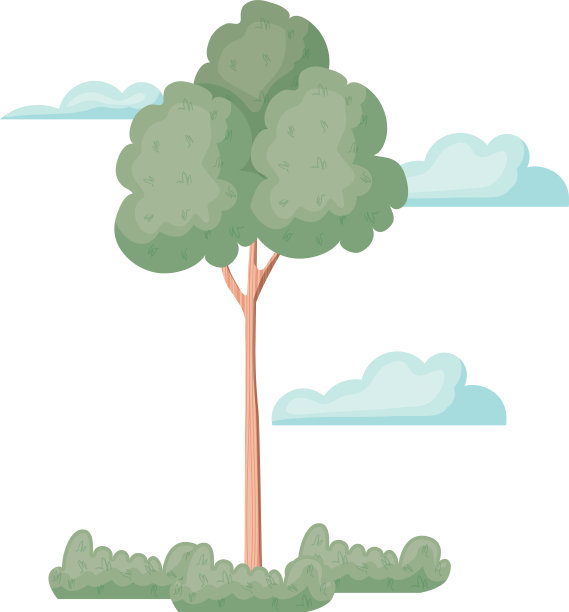 景观与树木和植物孤立图标图片下载