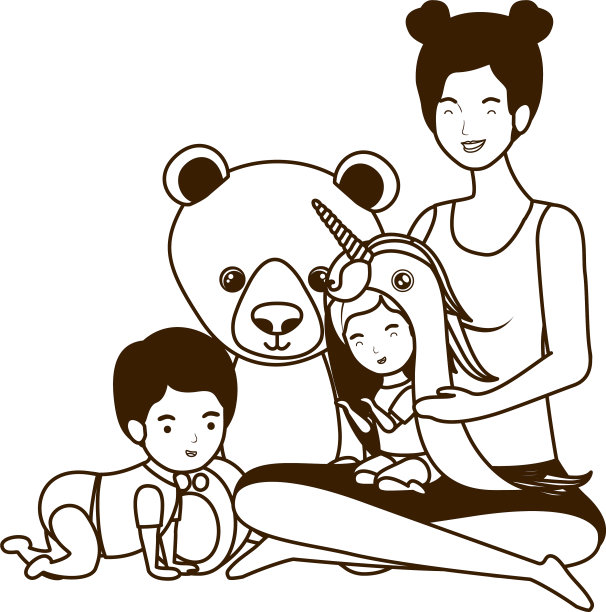 可爱的怀孕妈妈和小孩的角色图片下载