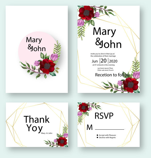 花婚礼邀请卡和模板图片下载