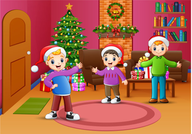 快乐的男孩庆祝圣诞节在生活ro图片下载