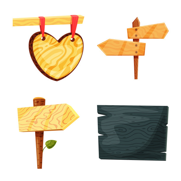 孤立对象招牌和木图标集图片下载