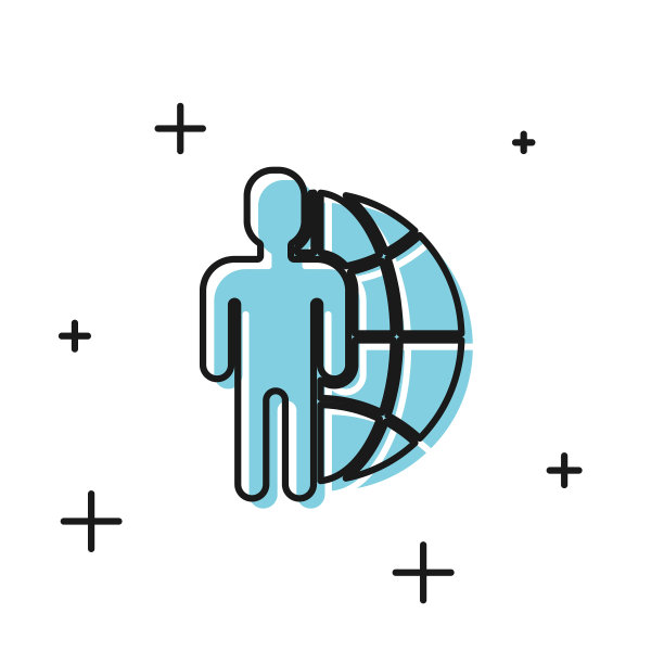 黑色地球仪和人的图标孤立在白色图片下载