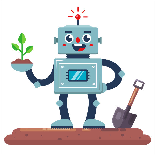机器人园丁，手里拿着铲子，里面还种着植物图片下载