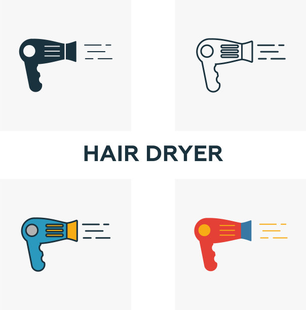 电吹风图标设置在不同的四个元素图片下载