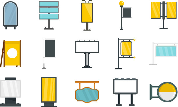 户外广告图标设置平面风格图片下载