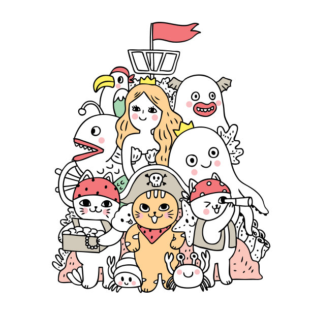 卡通可爱的涂鸦海底图片下载