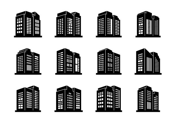 透视建筑和公司图标上的白色图片下载