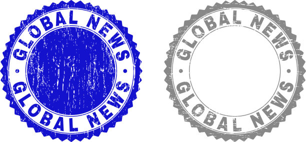 Grunge全球新闻在邮票上有图案图片下载