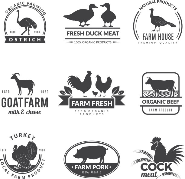 农场动物标志牛绵羊标志山羊图片下载