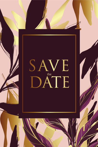 婚礼请柬框架集花棕榈叶图片下载