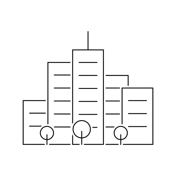摩天大楼轮廓图标上的白色背景图片下载