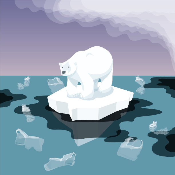 白熊和塑料垃圾在水中图片下载