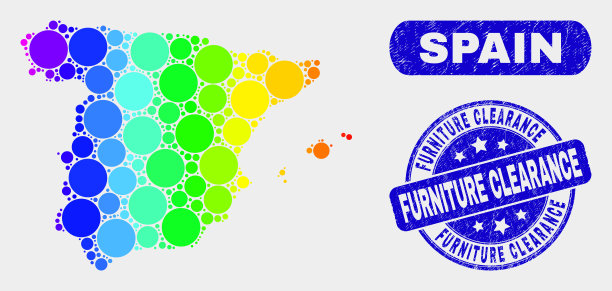 明亮的马赛克西班牙地图和遇险家具图片下载