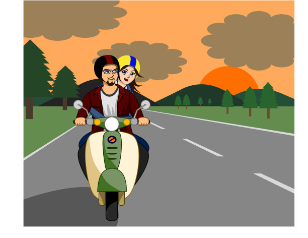 恋人自行车草地日落图片下载