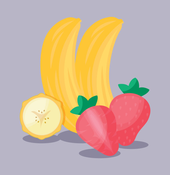 健康的草莓和香蕉水果图片下载