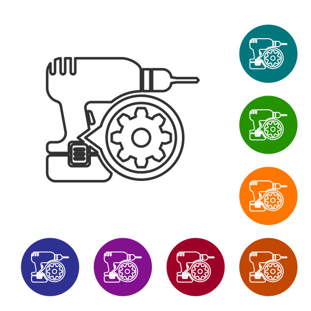 灰色钻机和齿轮线图标在白色图片下载