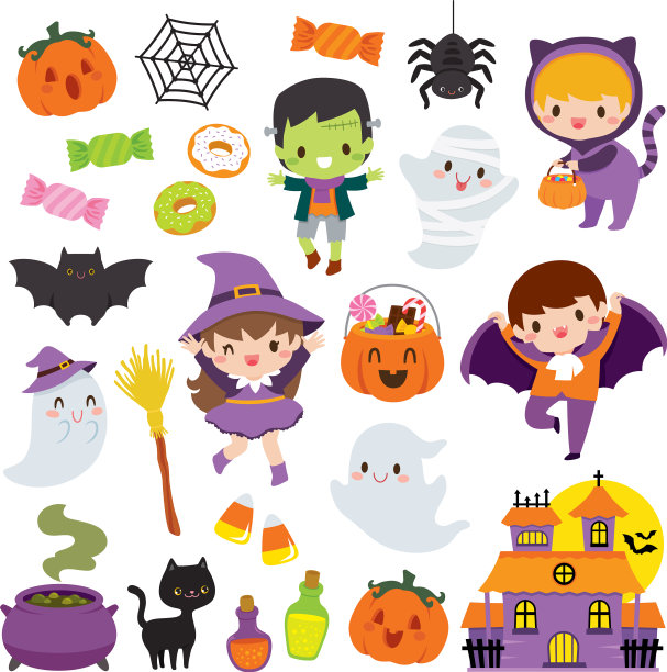 可爱的万圣节剪纸集图片下载