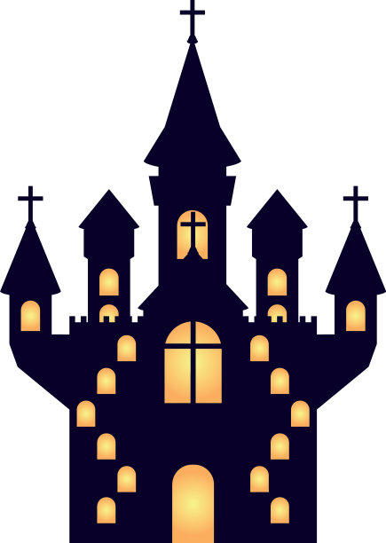 可怕的万圣节城堡与灯光在白色图片下载