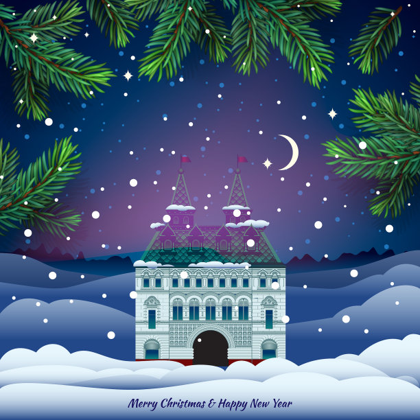 房子在下雪的圣诞贺卡图片下载