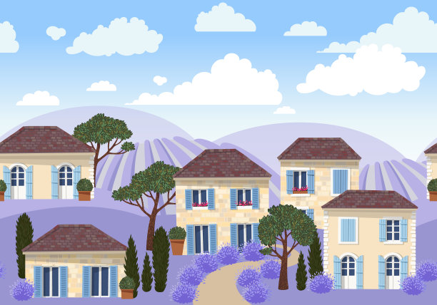 无缝的边界与白色的法国房子图片下载