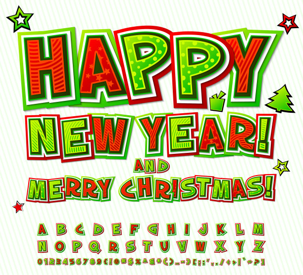圣诞漫画字体字母漫画流行艺术图片下载