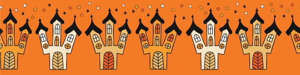 万圣节儿童边境幽灵城堡无缝图片下载