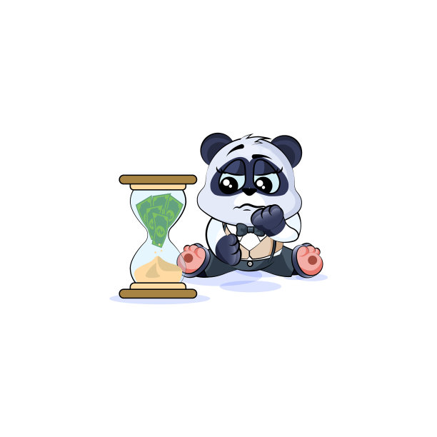 穿着西装的悲伤熊猫熊坐在沙漏上图片下载