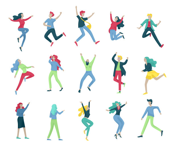 跳跃角色摆出各种姿势，一群年轻人图片下载