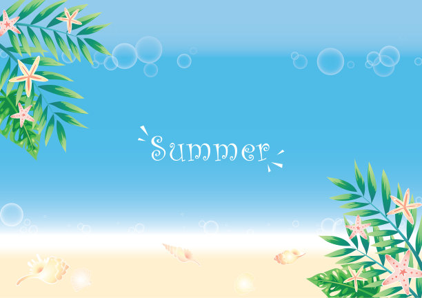 有海星和贝壳边框的热带花园图片下载