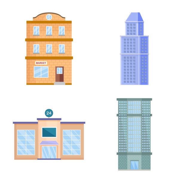 孤立的对象立面和建筑标志集图片下载