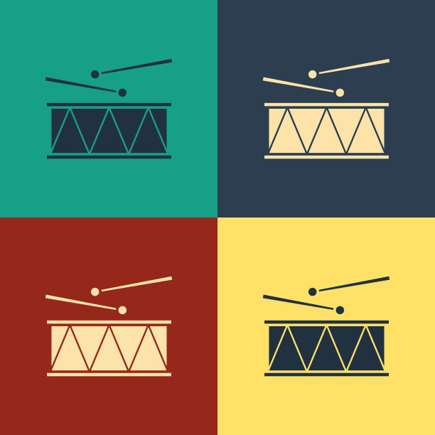 彩色乐器鼓和鼓棒图标图片下载