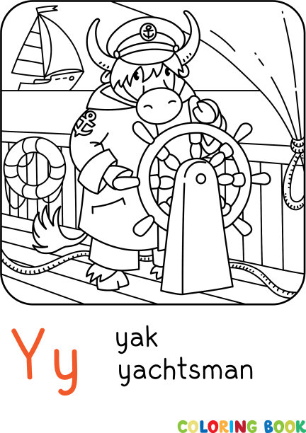 牦牛快艇手ABC着色书字母表y图片下载