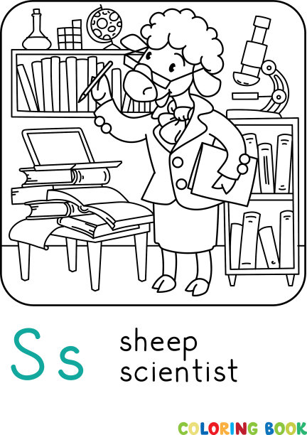 羊科学家着色书动物字母表图片下载