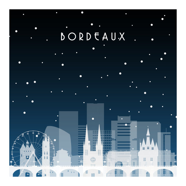 冬天的夜晚在波尔多的夜市平风格图片下载