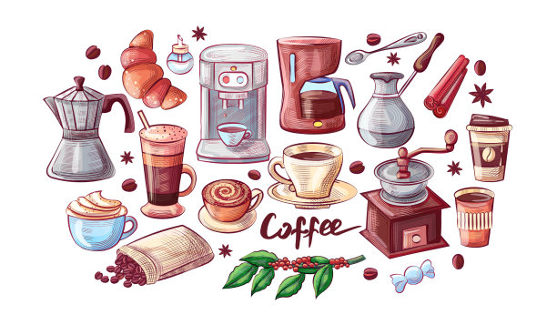 咖啡杯和甜点海报图片下载