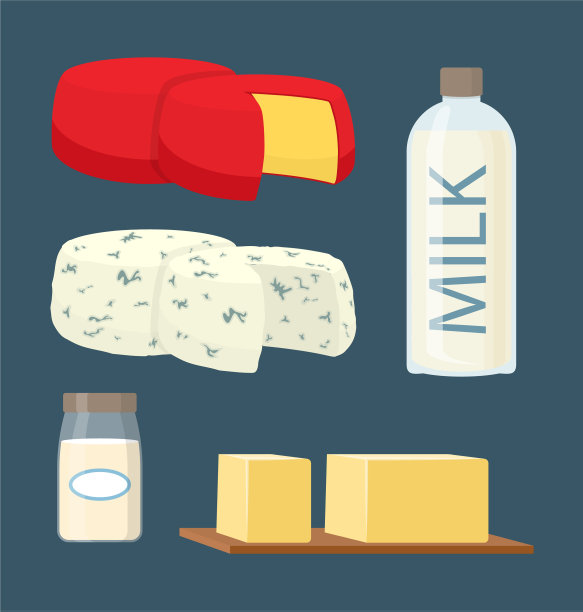 卡通风格的牛奶和乳制品套装图片下载