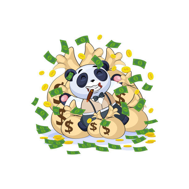 穿着西装的熊猫躺在钱袋上图片下载