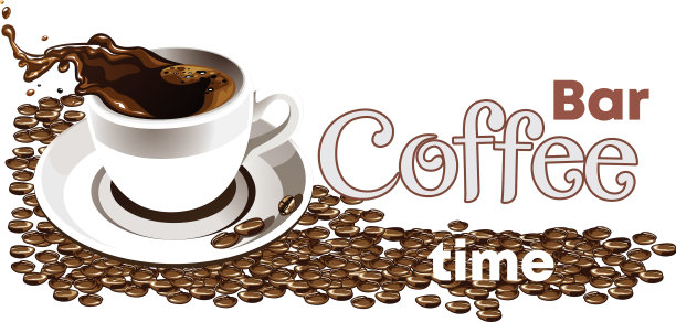 咖啡店的标志逼真的设置图片下载