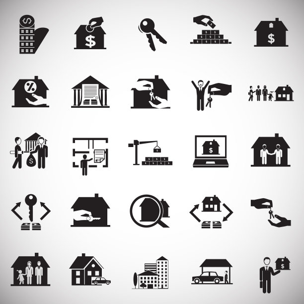 房地产和抵押贷款设置在白色背景图片下载