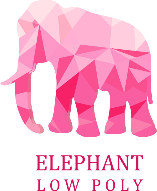 粉色大象在白色孤立的低背景上图片下载